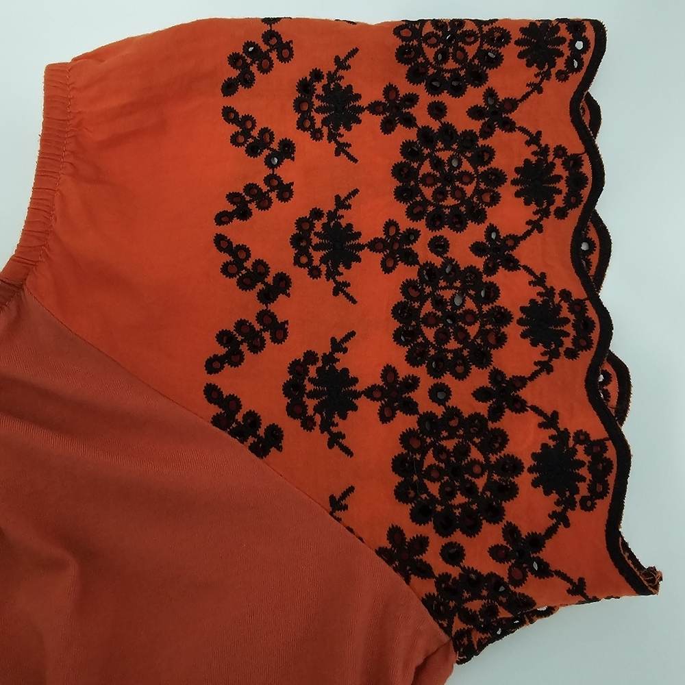 H&M Orange Embroidered Off-Shoulder Cottagecore Blouse Sz M - Picture 7 of 7